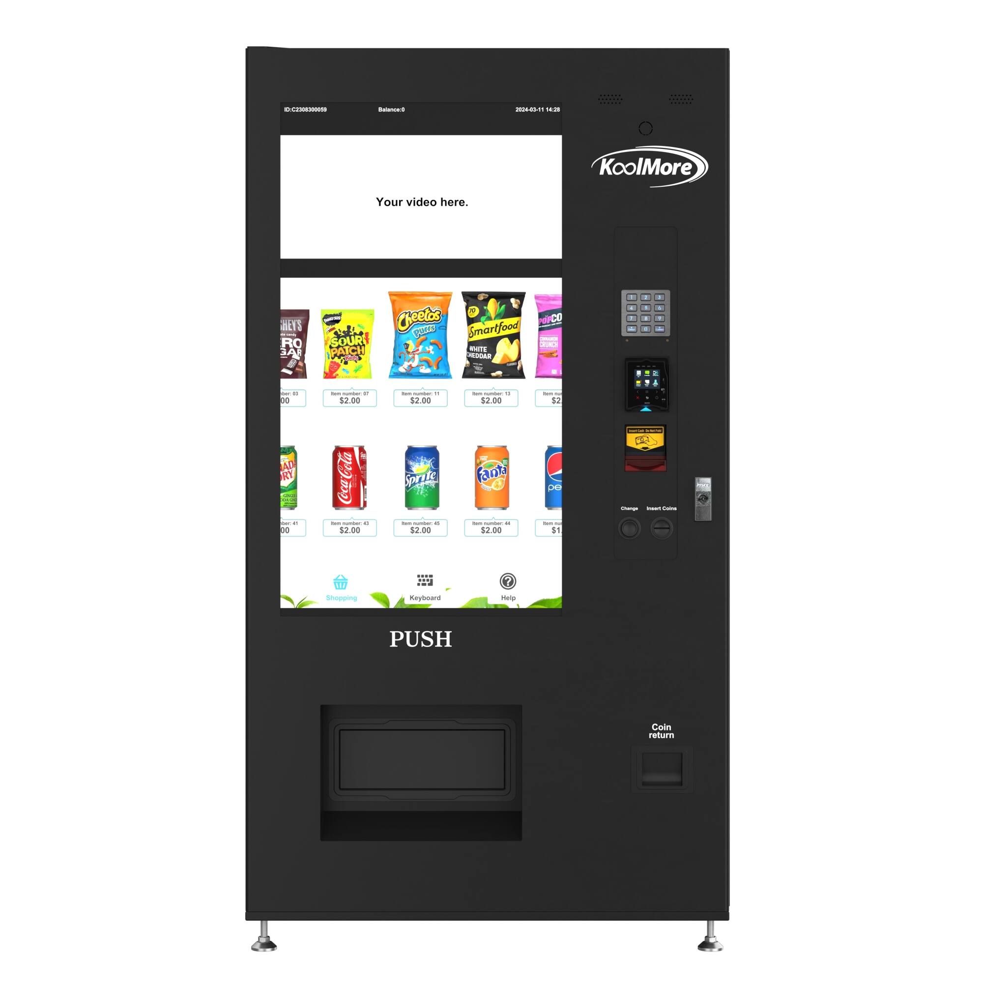 KoolMore Your video here. Kool-Aid, Cheetos, Smartfood, Doritos, and Coca-Cola are available for 12.00. To make a purchase, use the shopping keyboard and press the PUSH coin return button.