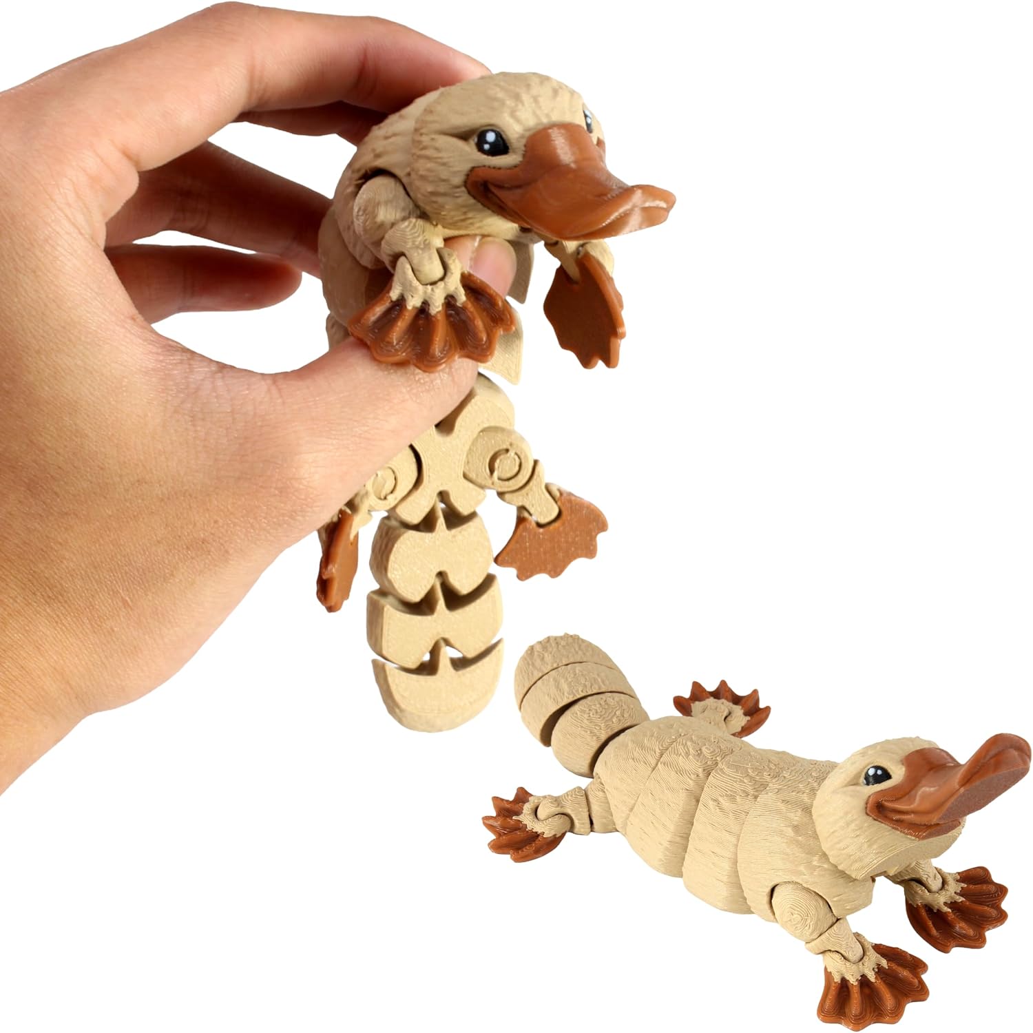 Left. JuzToys - 3D Printed Articulated Platypus Figurine, 6.5" Flexible Jointed Duck-Billed Platypus, Fidget Desk Decor by PowerTRC - Brown.