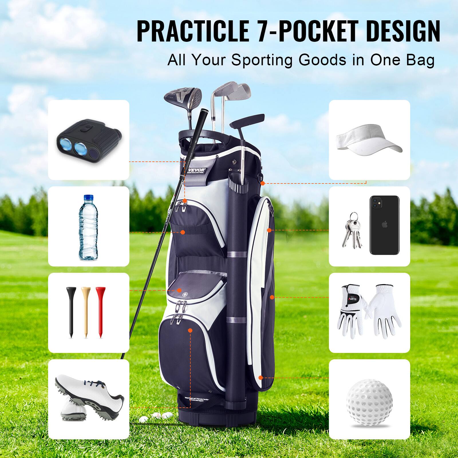 PRACTICLE 7-POCKET DESIGN  
All Your Sporting Goods in One Bag