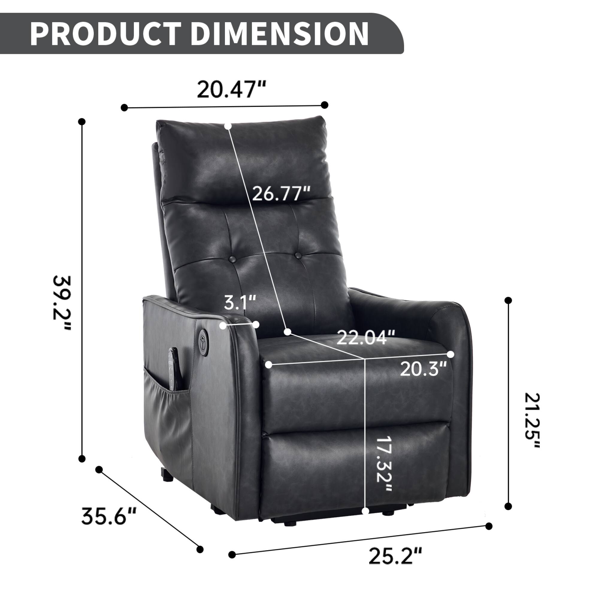 PRODUCT DIMENSION

- Width: 39.2"
- Height: 35.6"
- Depth: 25.2"
- Seat Height: 20.47"
- Seat Depth: 22.04"
- Arm Height: 26.77"
- Back Height: 39.2"
- Seat Width: 20.3"
- Arm Width: 21.25"
- Seat Depth: 17.32"