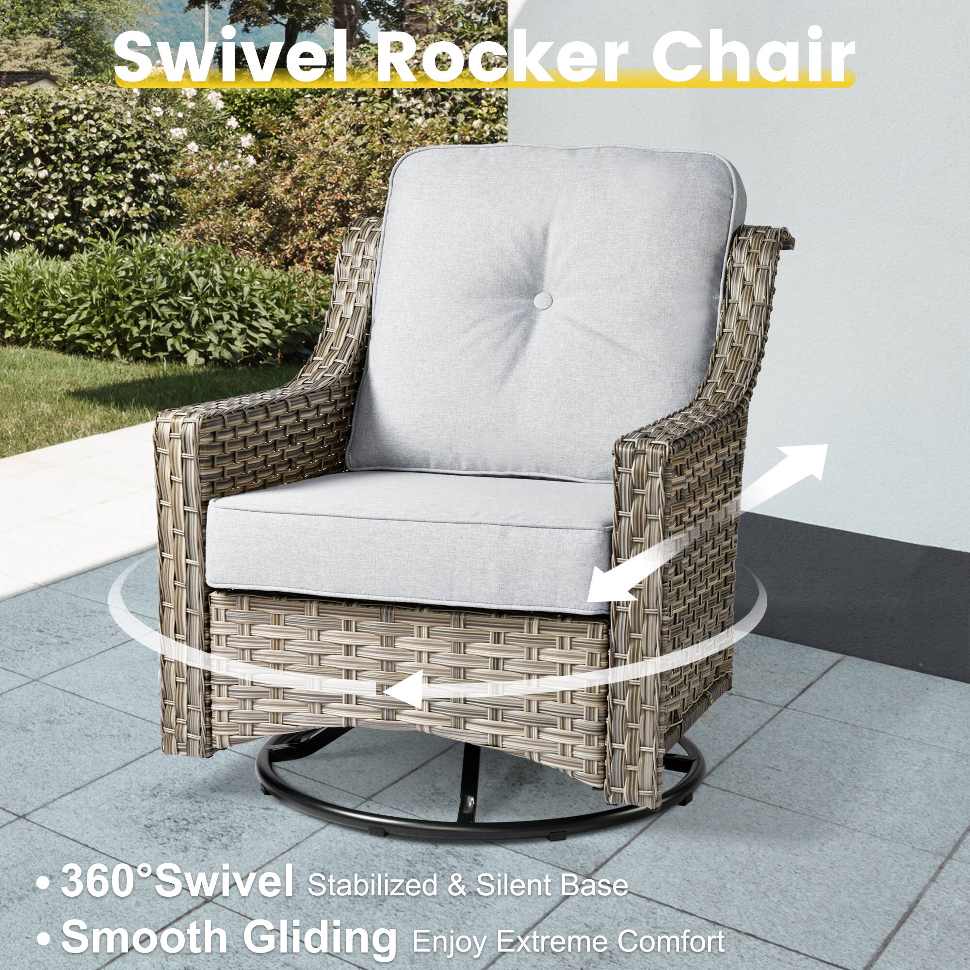 Swivel Rocker Chair

- 360° Swivel
- Stabilized & Silent Base
- Smooth Gliding
- Enjoy Extreme Comfort