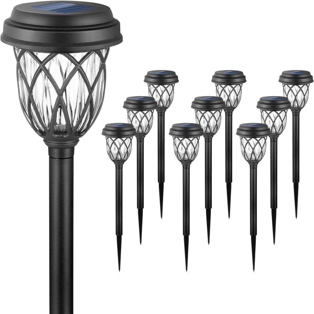 Front. United Stationers - Solar Garden Pathway 10 Pack Solar-Powered Yard Lights for Driveway - White.