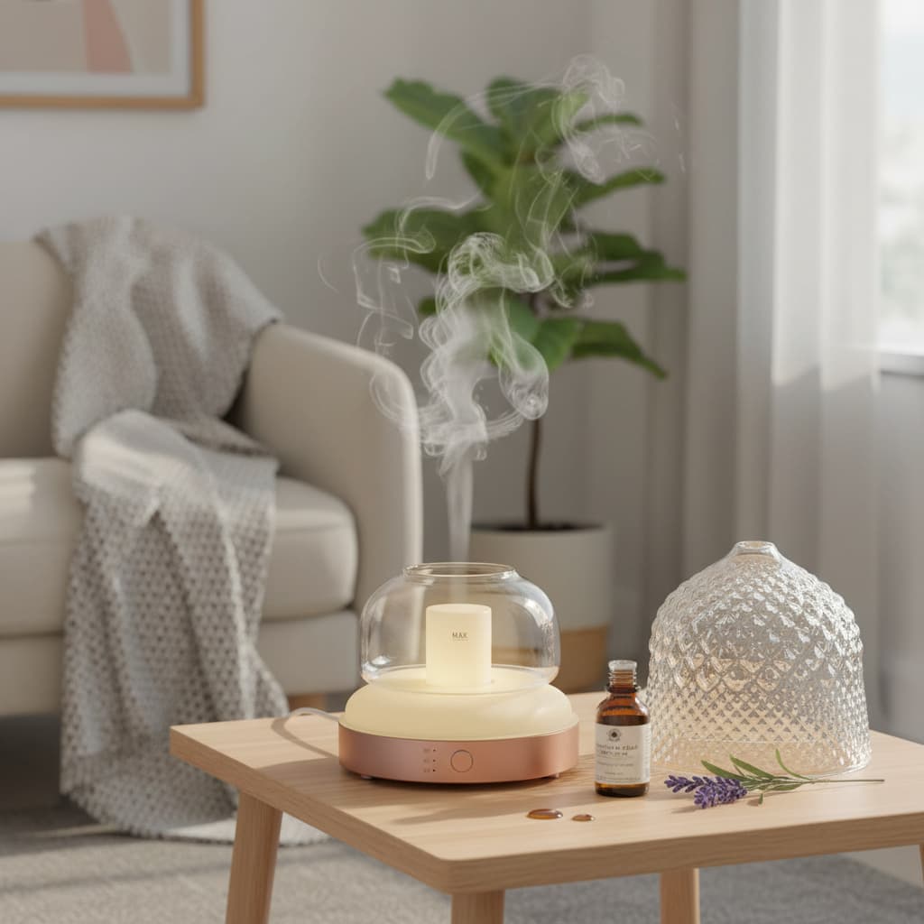 Alt View 1. FINEAK - 200ml Glass Dome Essential Oil Diffuser | Timer & Colorful Light.