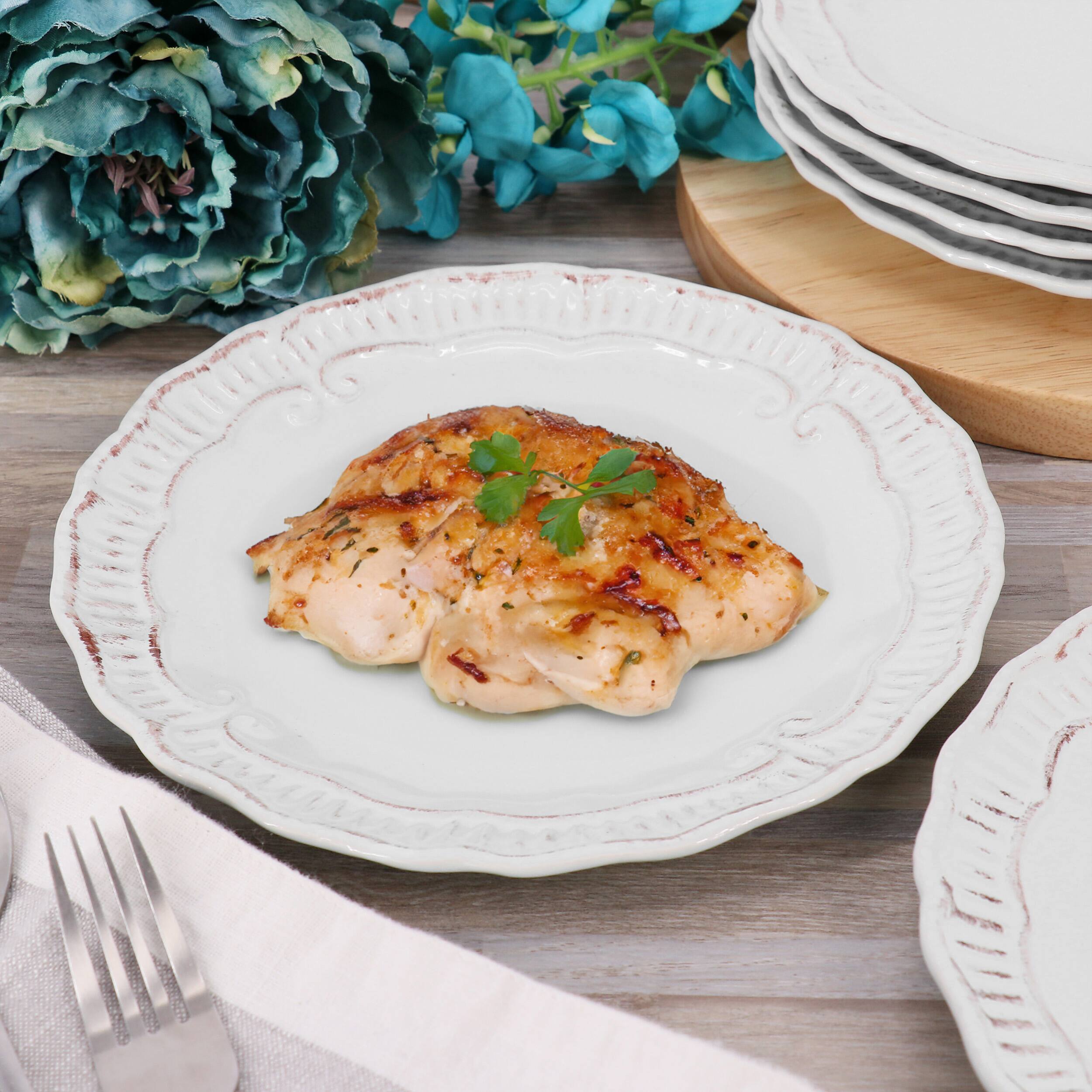 Alt View 4. Modern Southern Home - Modern Southern Home Capri 6 Piece 11 Inch Stoneware Embossed Dinner Plate Set in White - White.