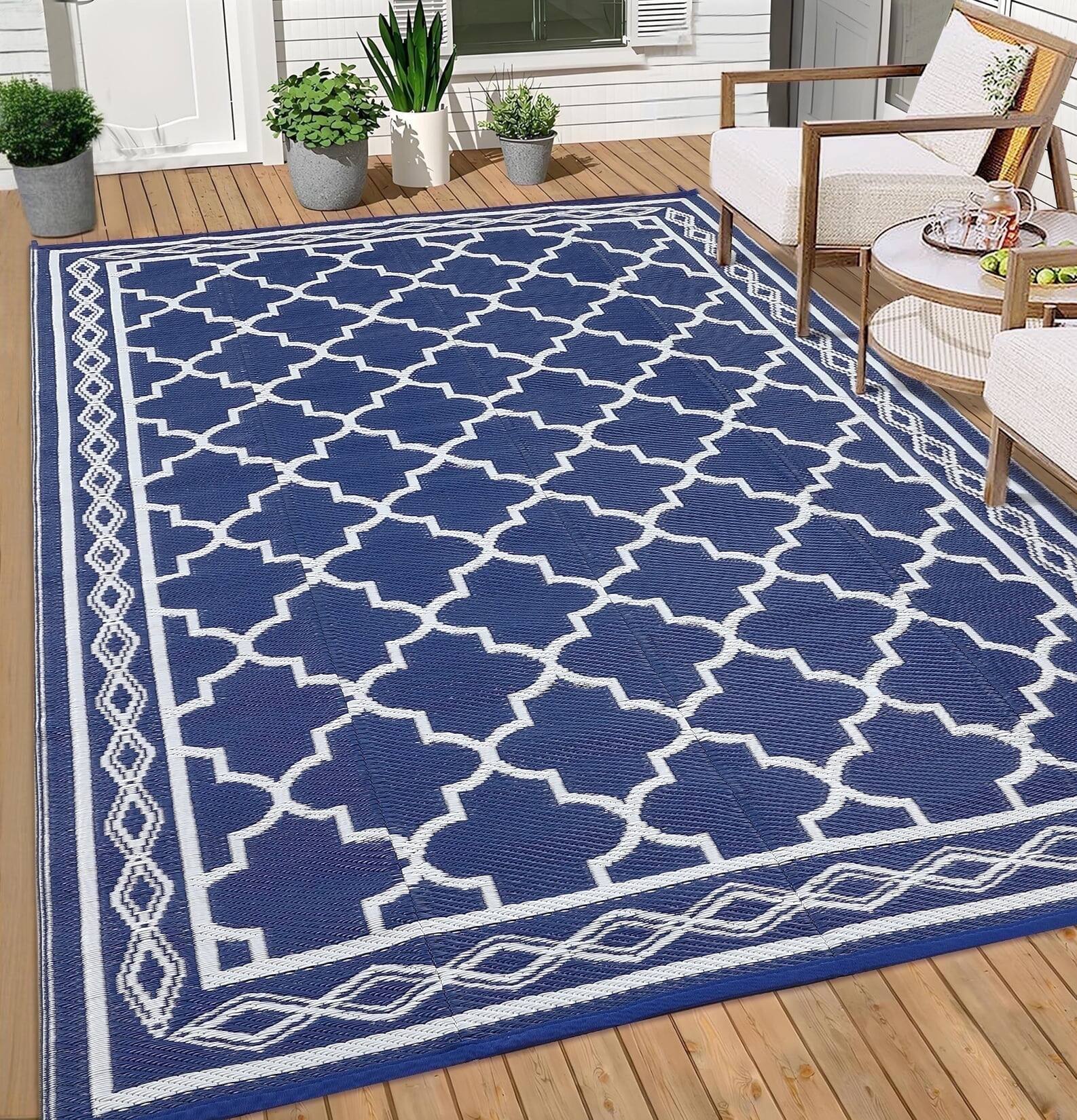 Homhougo 6x9 Waterproof Reversible Plastic Straw Outdoor Rug for Patios ...