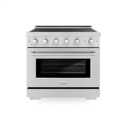 Front. ZLINE - 36 in. 5.2 cu. ft. Paramount Freestanding Induction Range with 5 Burners and Electric Oven in Satin Stainless Steel - Satin Stainless Steel.