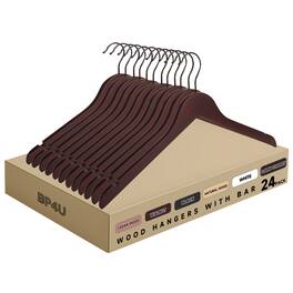BP4U - 24-Pack Premium Wooden Clothes Hangers, Solid Wood Coat Shirt Top Hangers for Jackets, Shirts, Dresses - Dark Cherry