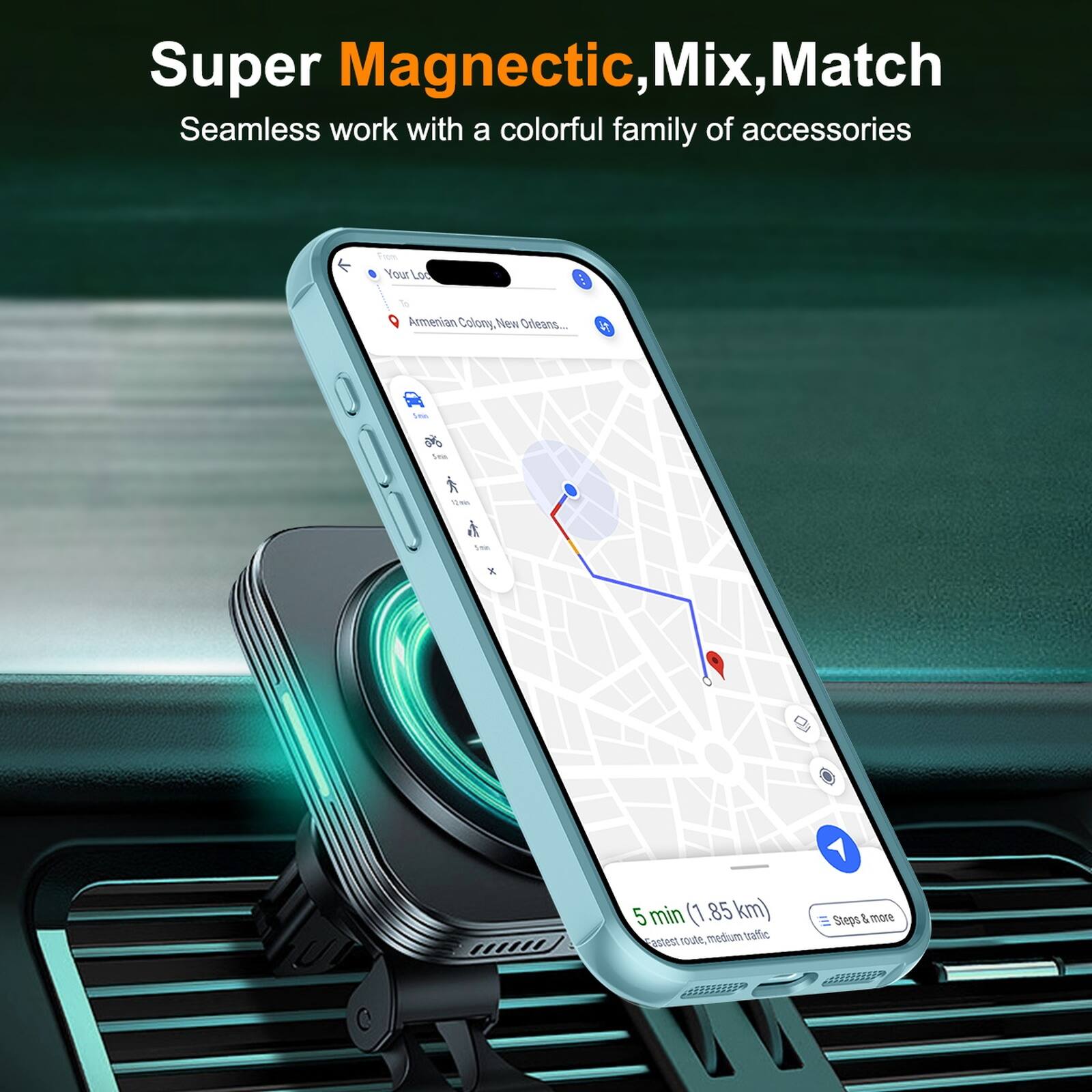 Super Magnetic, Mix, Match  
Seamless work with a colorful family of accessories  

Your Loc  
Armenian Colony, New Orleans...  

5 min (1.85 km) route, medium traffic  
Fastest  
Steps & more