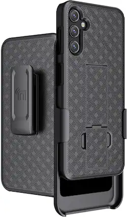 Front. Nakedcellphone - Case with Stand and Belt Clip Holster for Samsung Galaxy A14 5G - Black.
