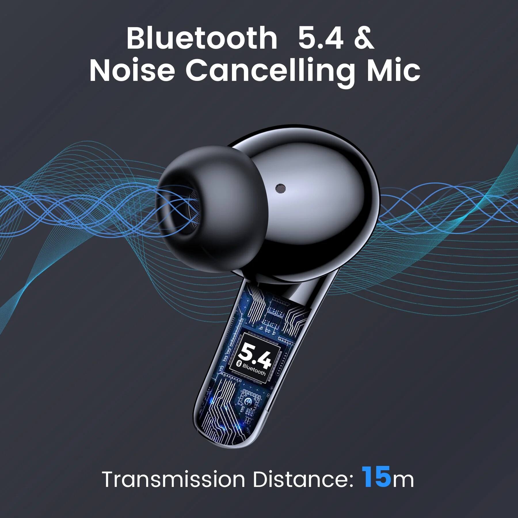 Bluetooth 5.4 & Noise Cancelling Mic  
Transmission Distance: 15m