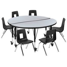 Flash Furniture - Emmy Mobile 47.5" Circle Wave Flexible Laminate Activity Table Set with 14" Student Stack Chairs, Grey/Black - Gray