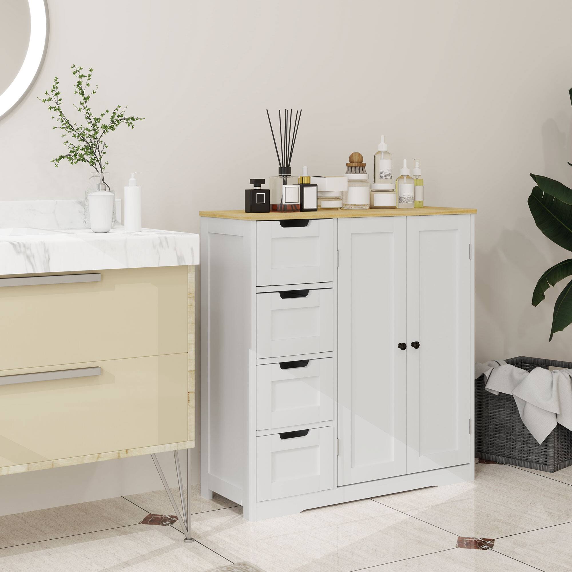 Alt View 1. Homcom - Bathroom Floor Cabinet, Modern Bathroom Cabinet with Adjustable Shelf - White.