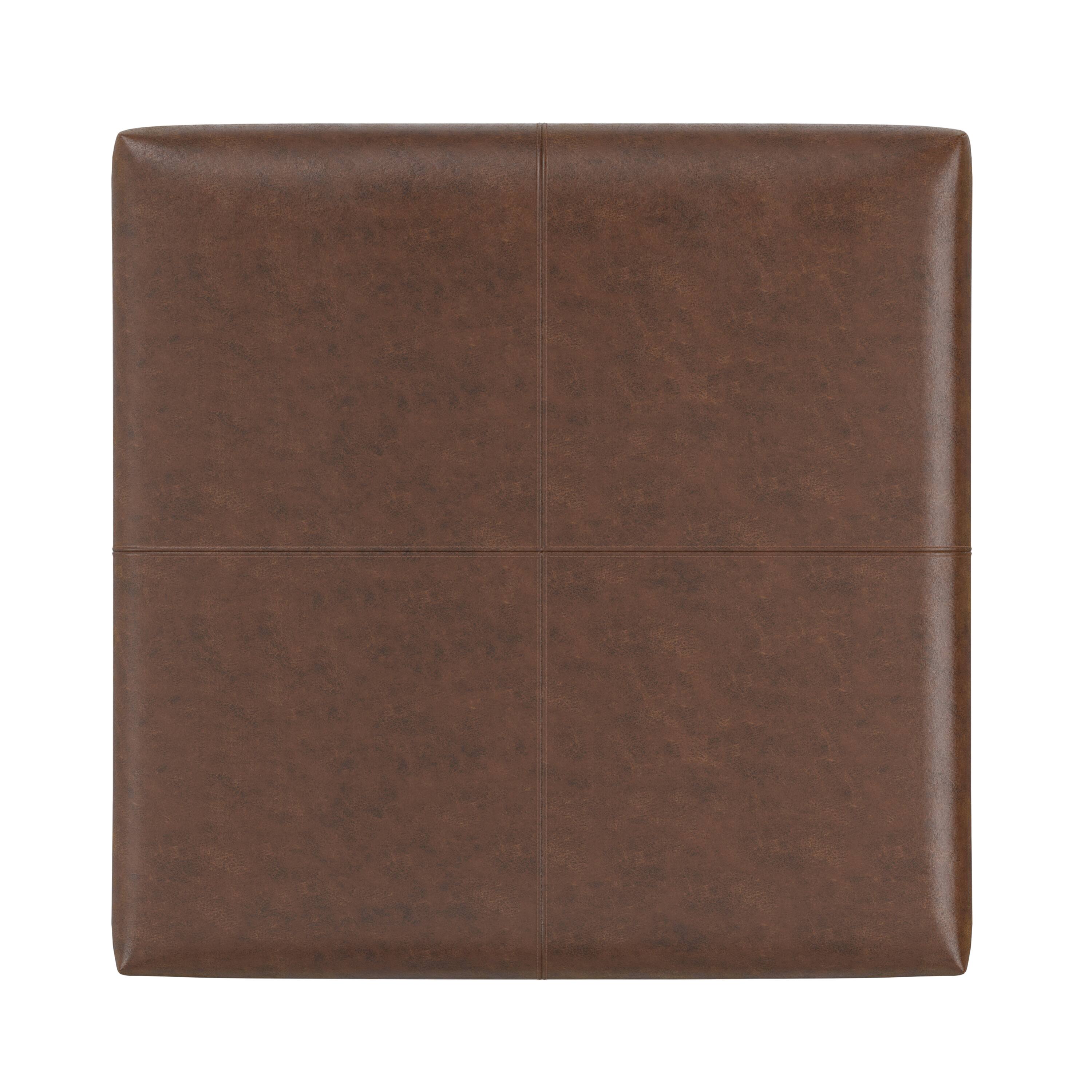 Alt View 1. Simpli Home - Gabbie 36 inch Wide Square Coffee Table Storage Ottoman in Distressed Chestnut Brown Vegan Leather - Distressed Chestnut Brown.