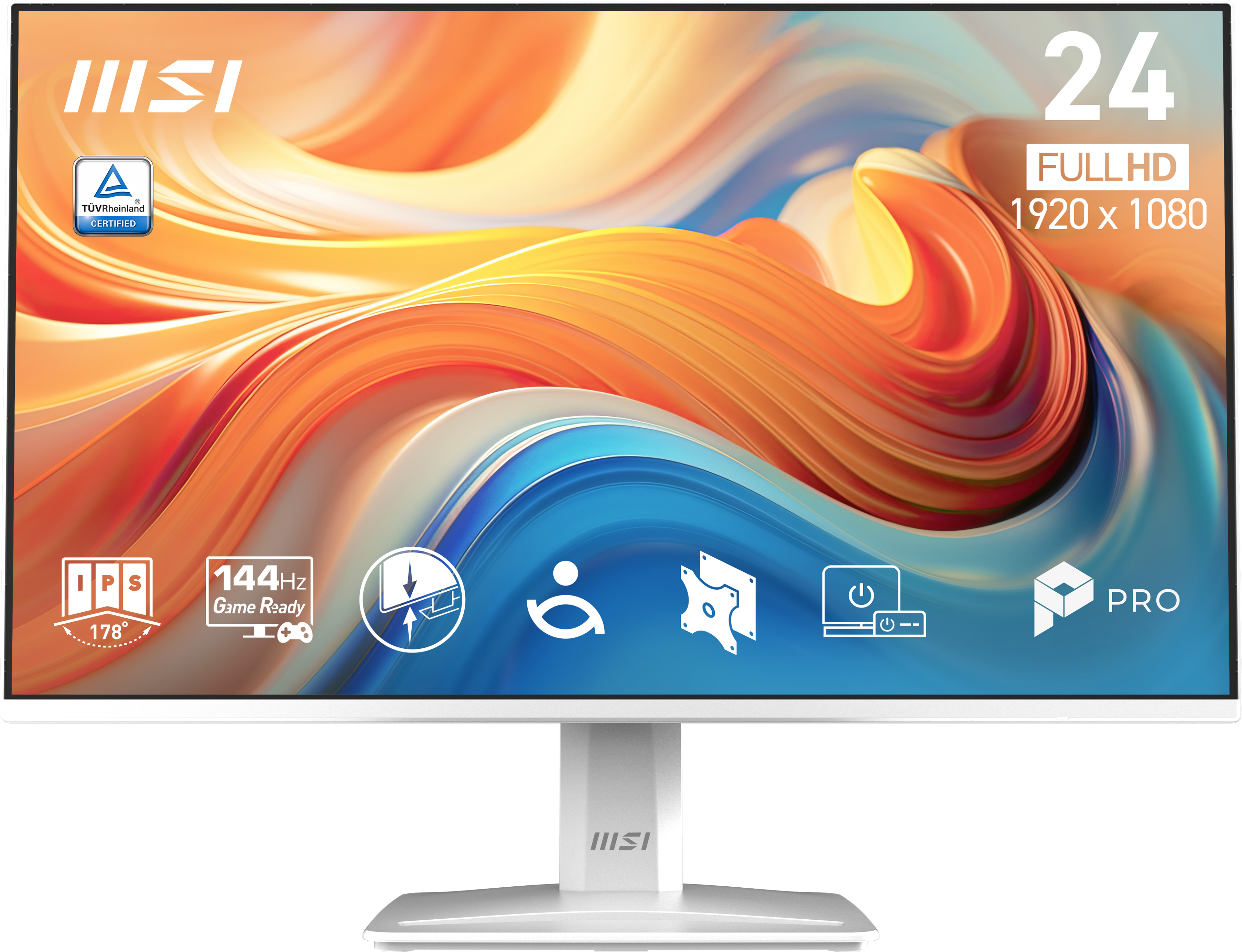 MSI - PRO MP243W E14 23.8" FHD 144Hz 4ms Adaptive Sync Monitor with Built-in Speakers (DisplayPort, HDMI) - Matte White