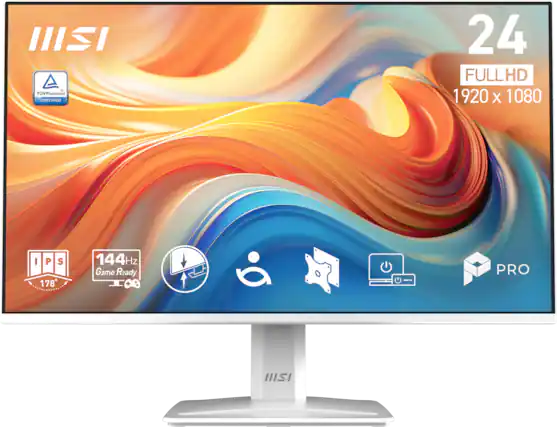 MSI
24 FULLHD 1920 x 1080
TOVRheinland CERTIFIED
IPS 178°
144Hz Game Ready
PRO