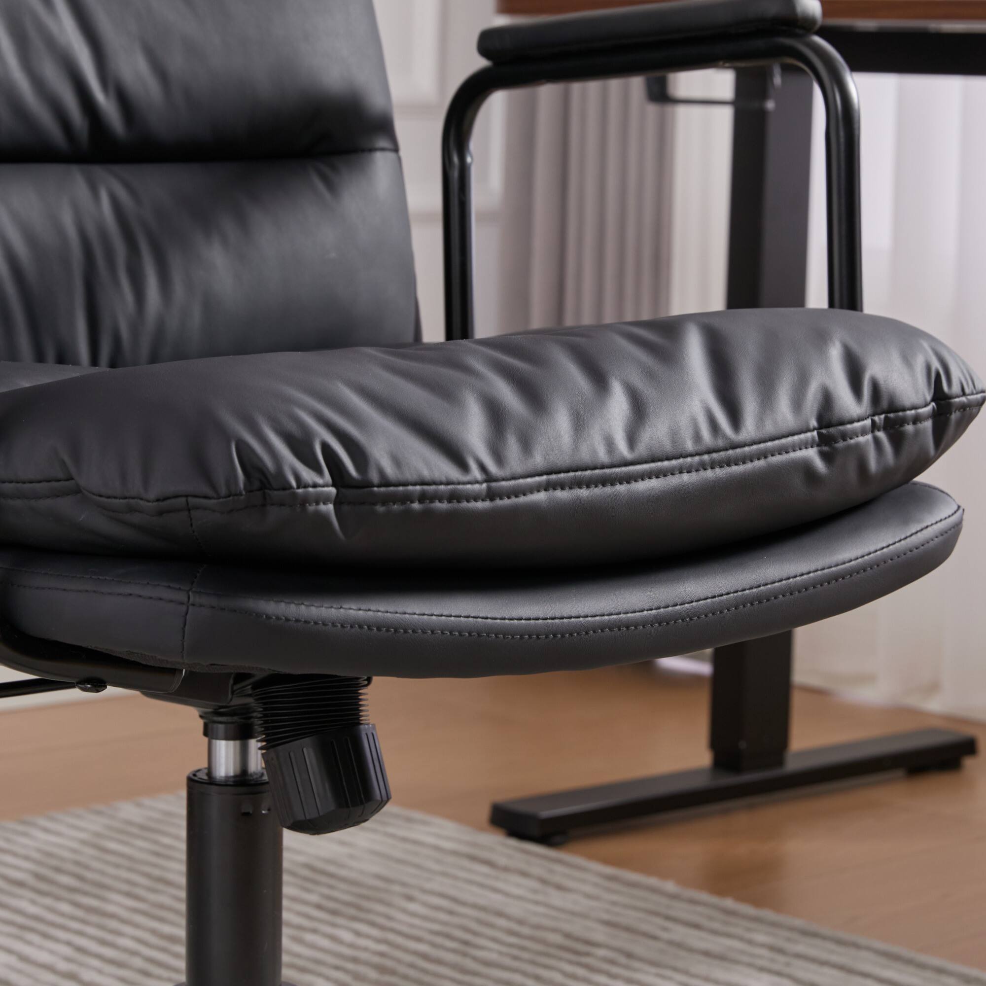 Alt View 8. Forest'nSky - Black Office Desk Task Chair with Wheels and Arms Ergonomic PU Leather with Padded Armrest - Black.