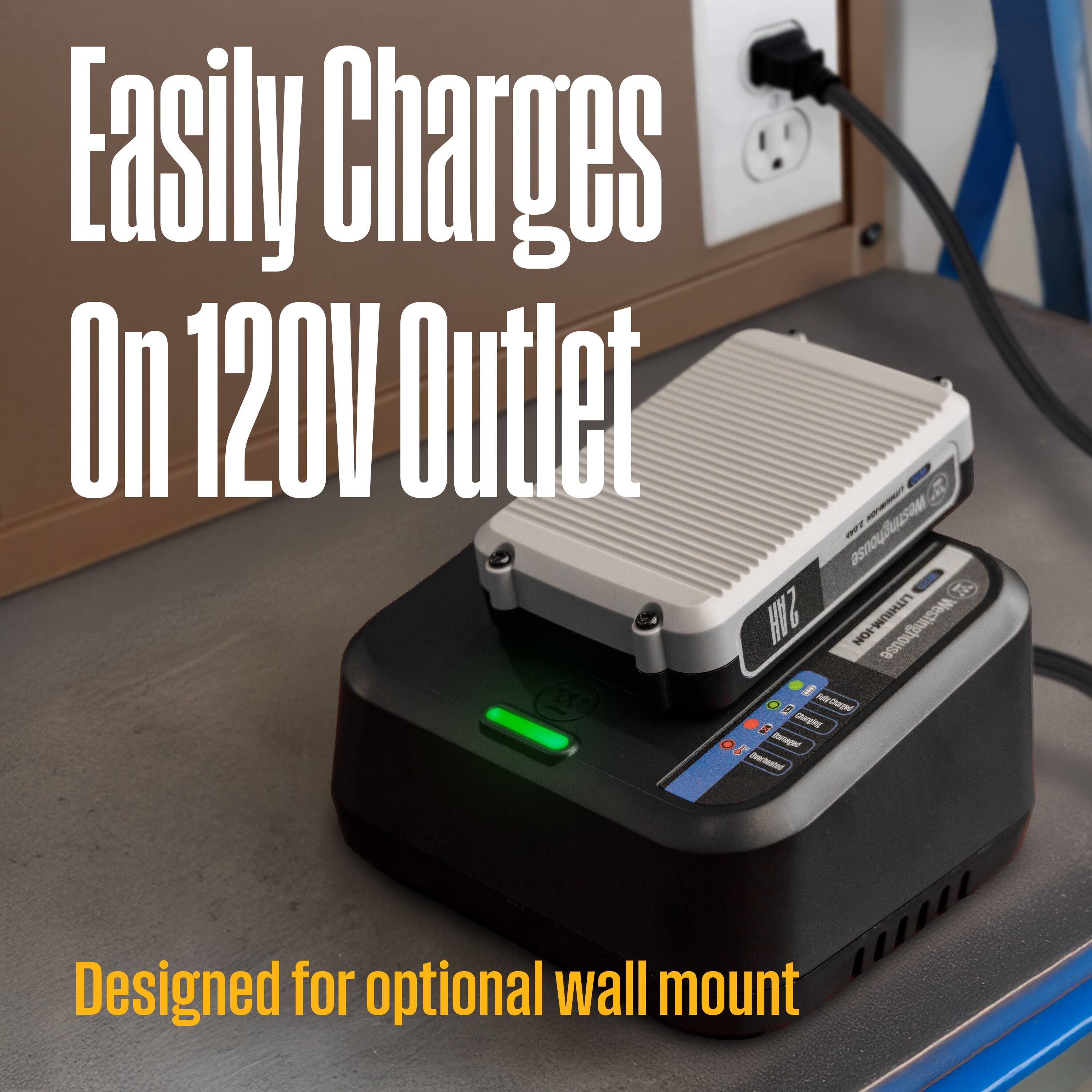 Easily Charges On 120V Outlet  
Designed for optional wall mount