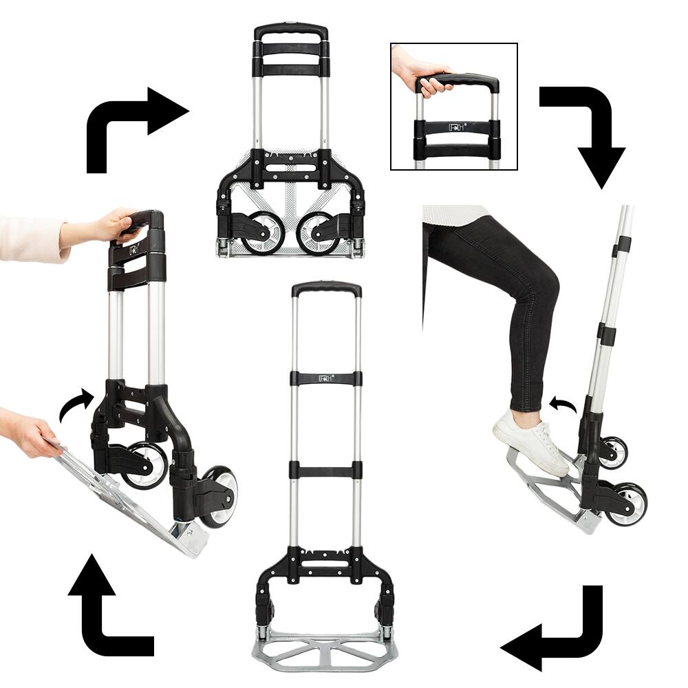 Back. Winado - Folding Hand Truck Aluminum Portable Folding Hand Cart 165lbs Capacity Hand Cart and Dolly for Home, Office, Travel Use - Black.