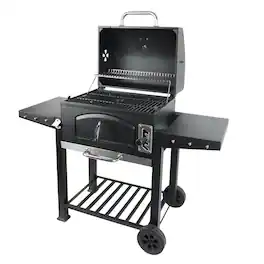 Grill Boss - 24 Inch Charcoal BBQ Grill, Side Shelves, Built In Thermometer - Black