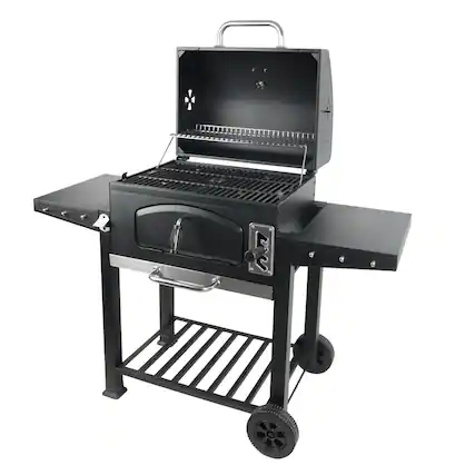Front. Grill Boss - Grill Boss 24 Inch Charcoal BBQ Grill, Side Shelves, Built In Thermometer, Black - Black.