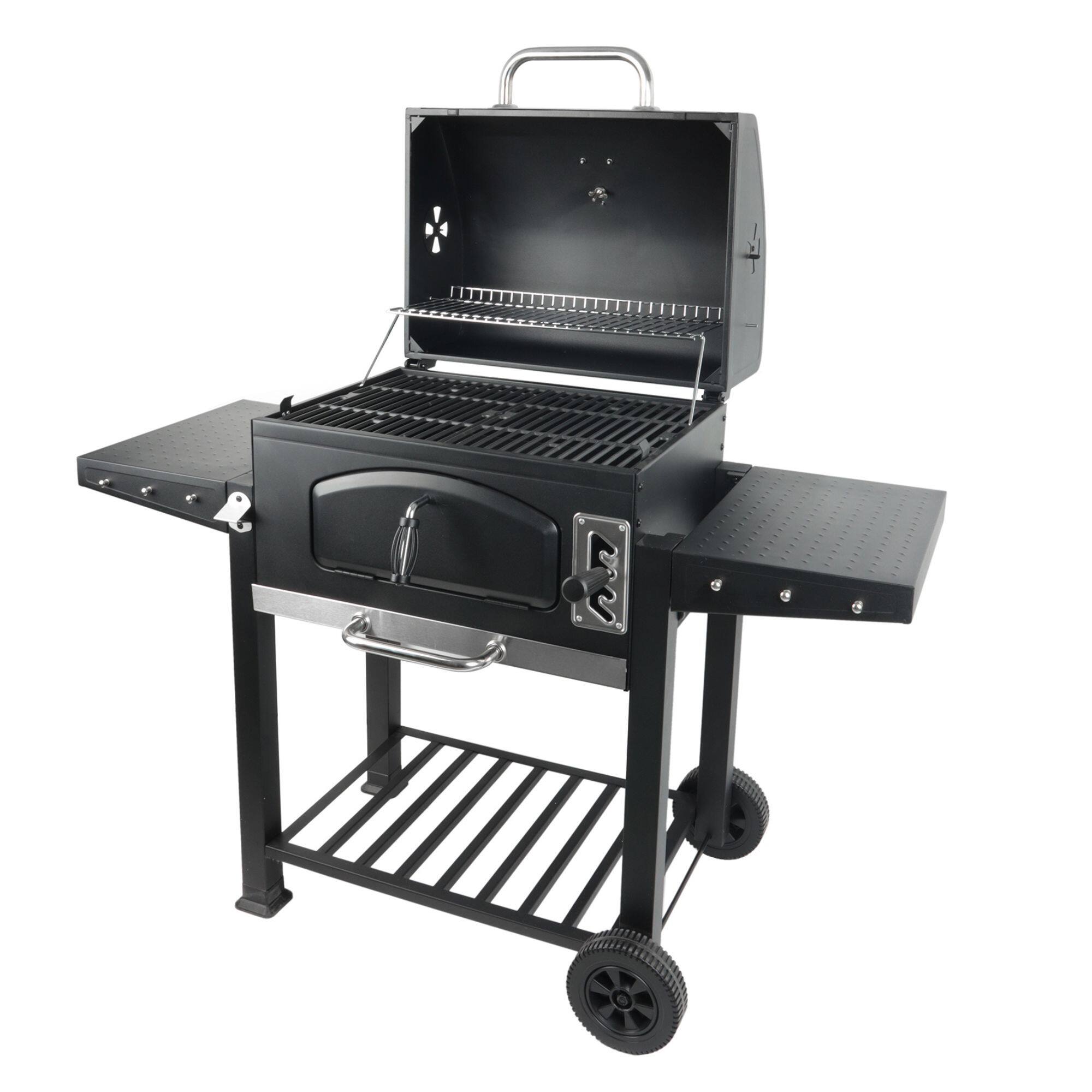 Front. Grill Boss - Grill Boss 24 Inch Charcoal BBQ Grill, Side Shelves, Built In Thermometer, Black - Black.