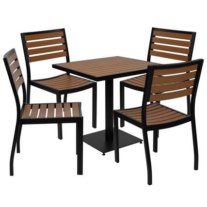 Front. Emma + Oliver - Outdoor Patio Bistro Dining Table Set with 4 Chairs and Faux Teak Poly Slats - Teak.