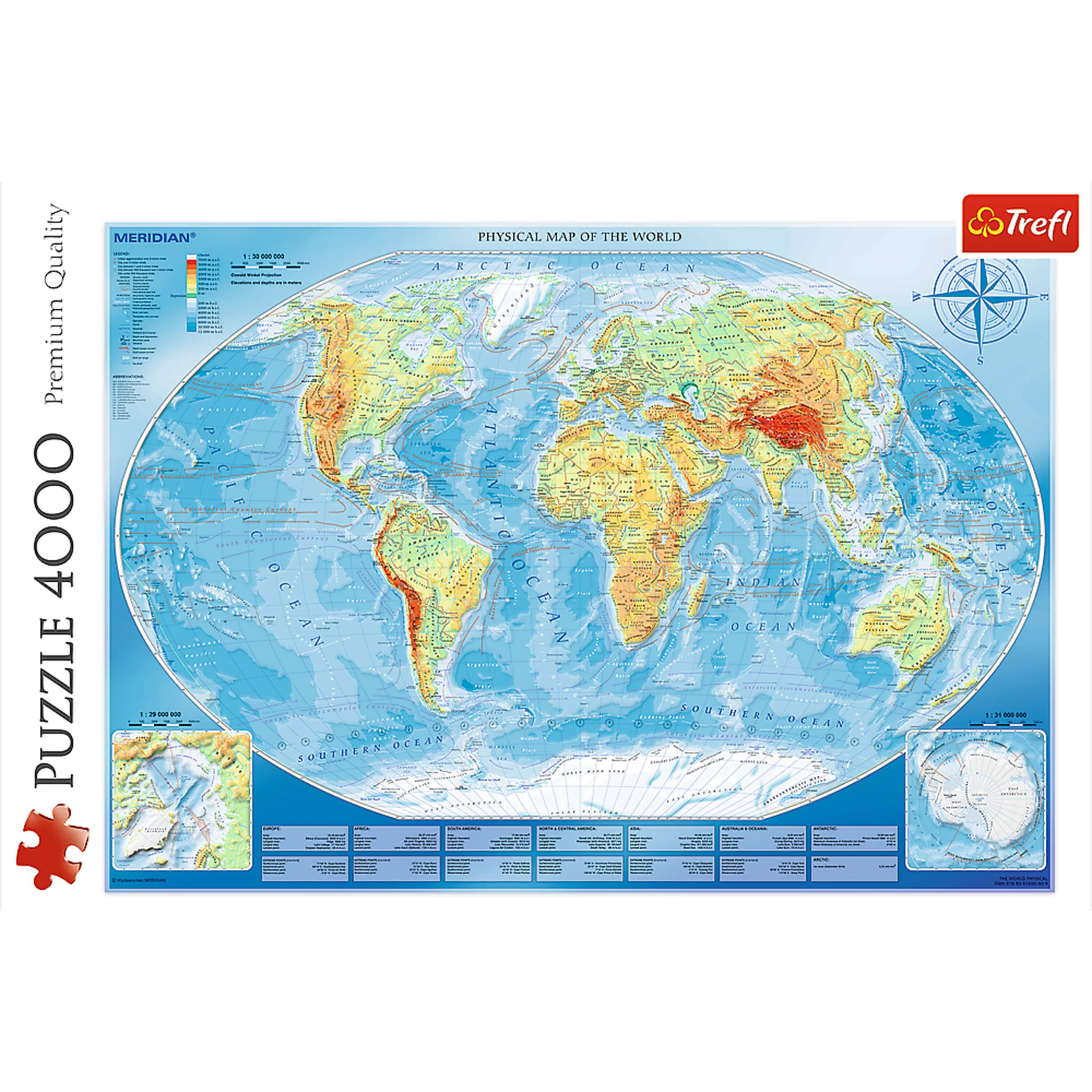 Quality Premium 4000 PUZZLE MERIDIAN PHYSICAL MAP OF THE WORLD

- ARCTIC OCEAN
- ATLANTIC OCEAN
- INDIAN OCEAN
- PACIFIC OCEAN
- SOUTHERN OCEAN

Trefl