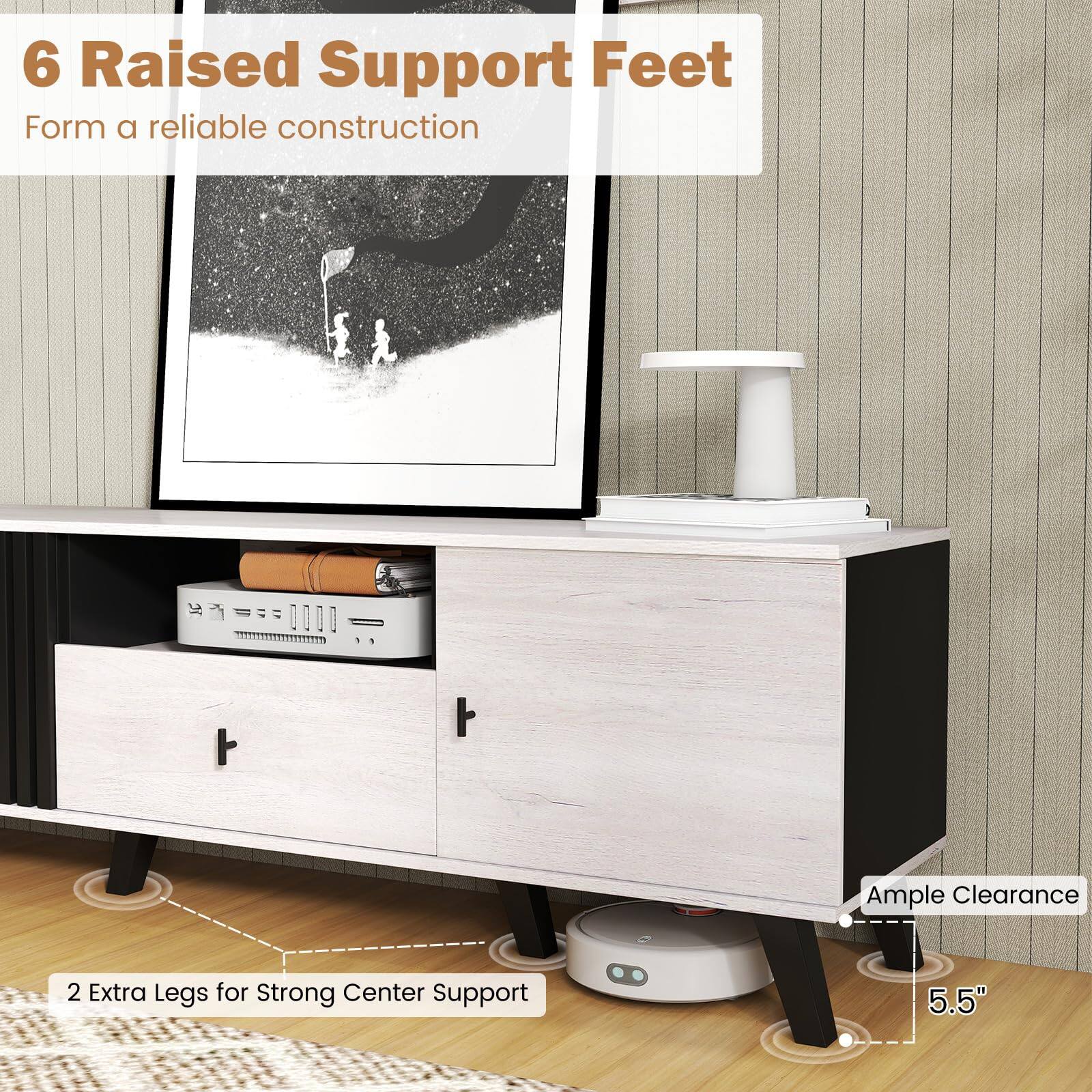 6 Raised Support Feet  
Form a reliable construction  

2 Extra Legs for Strong Center Support  

Ample Clearance  
5.5"