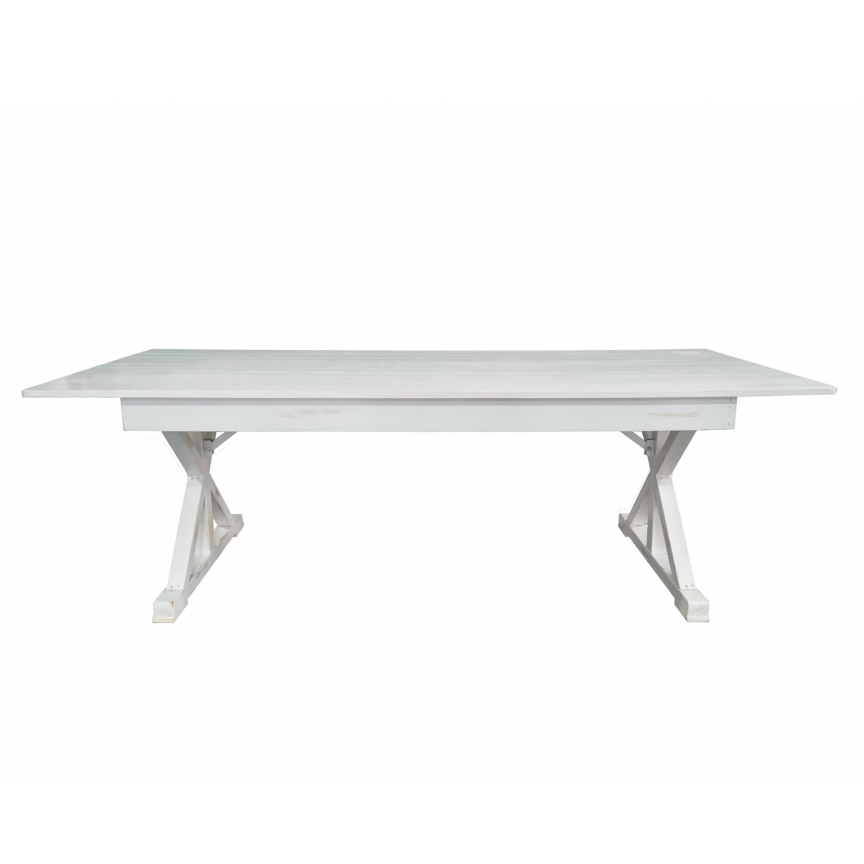 Angle. Flash Furniture - HERCULES 8' x 40" Rectangular Antique Rustic White Solid Pine Folding Farm Table with X Legs - White.