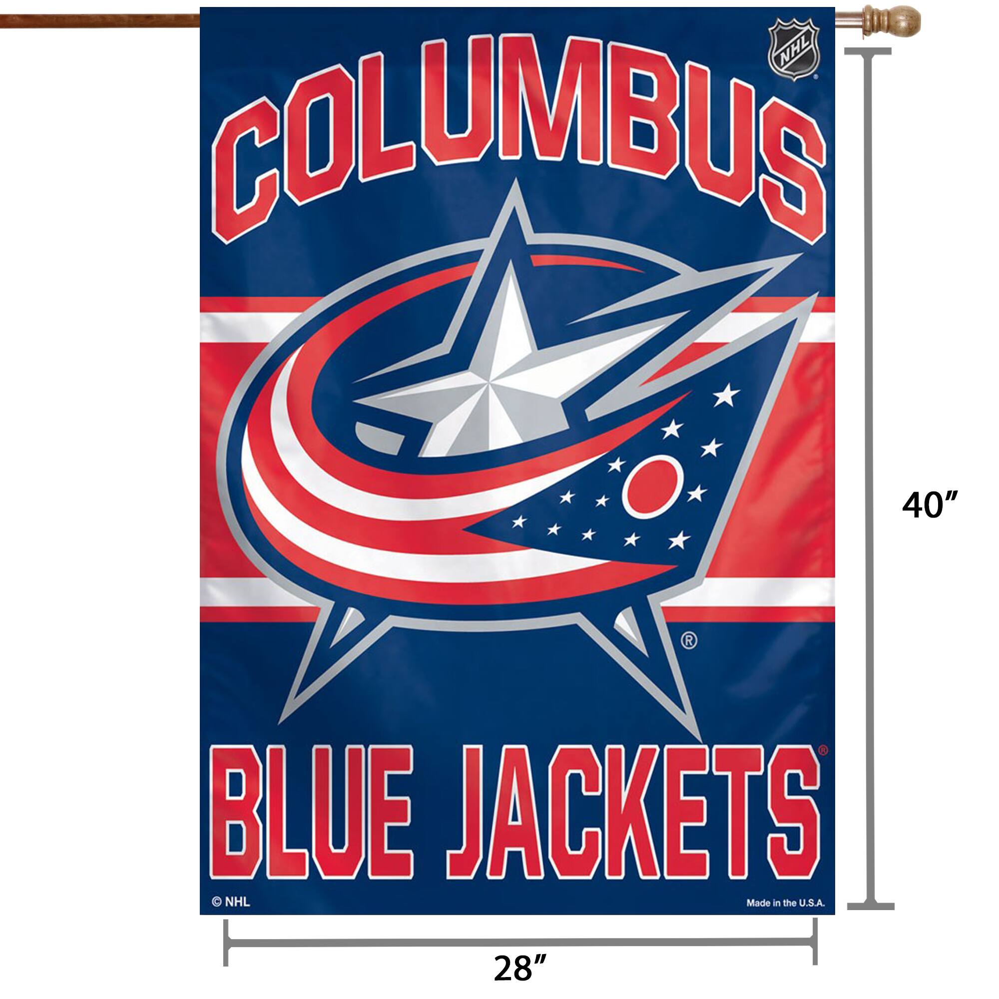 NHL COLUMBUS  
40" x 28"  
BLUE JACKETS  
Made in the U.S.A.