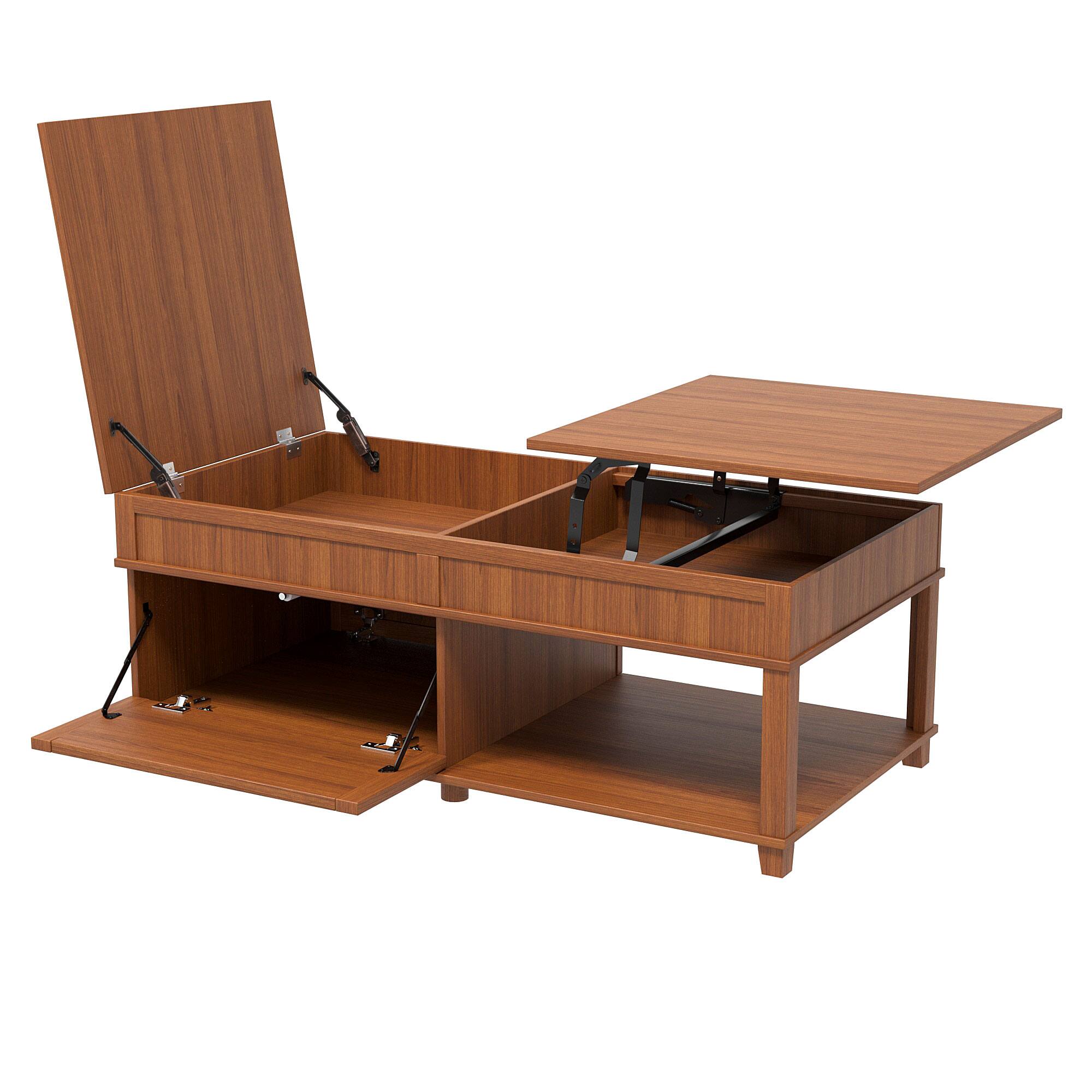 Left. Forest'nSky - Apricot Brown Lift-Top Coffee Table with Hidden Compartment, Open Shelf, and Adjustable Desktop - Apricot Brown.