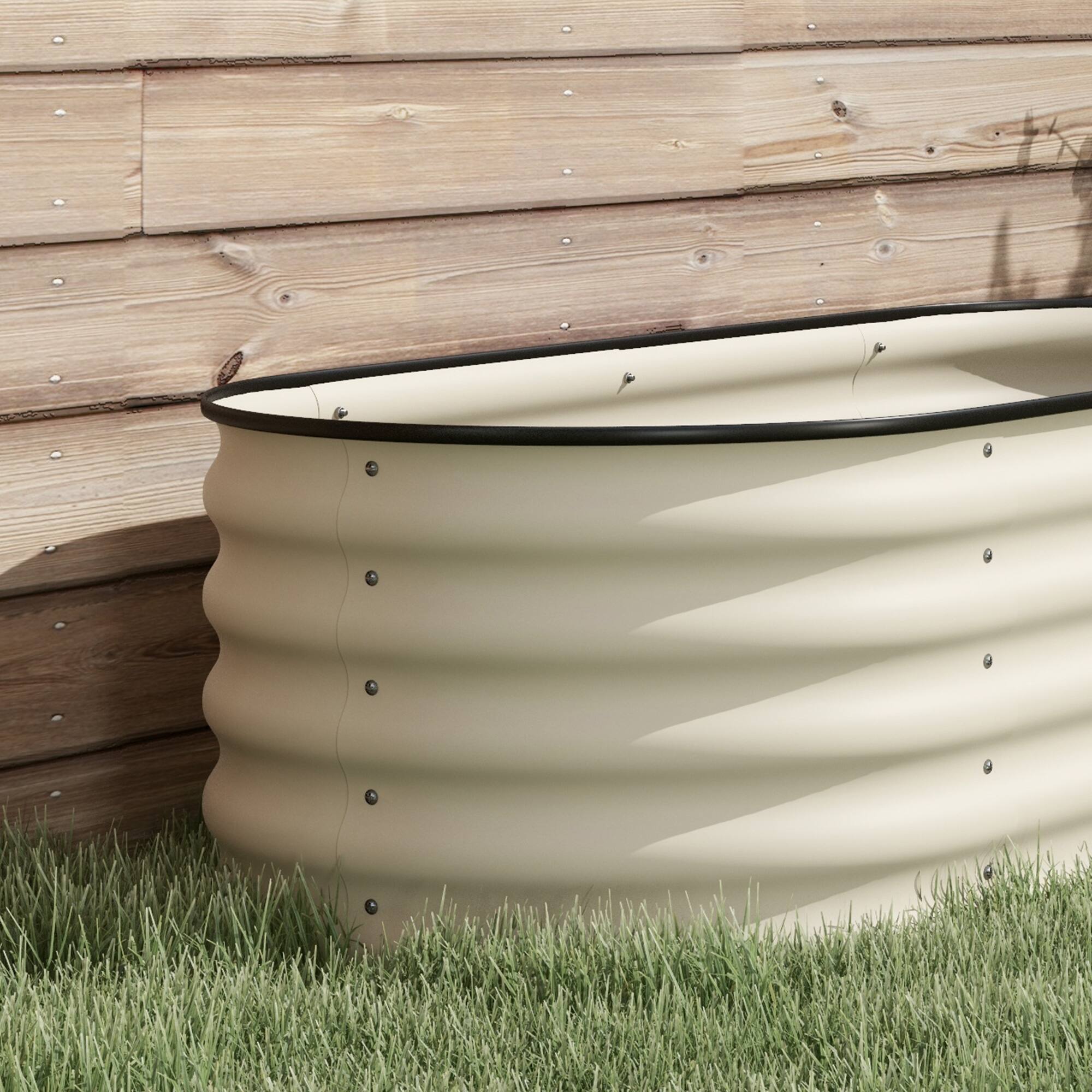 Alt View 7. Outsunny - 3.5' x 2' x 1.4' Galvanized Raised Garden Bed Kit, Outdoor Metal Elevated Planter Box with Safety Edging - Cream White.