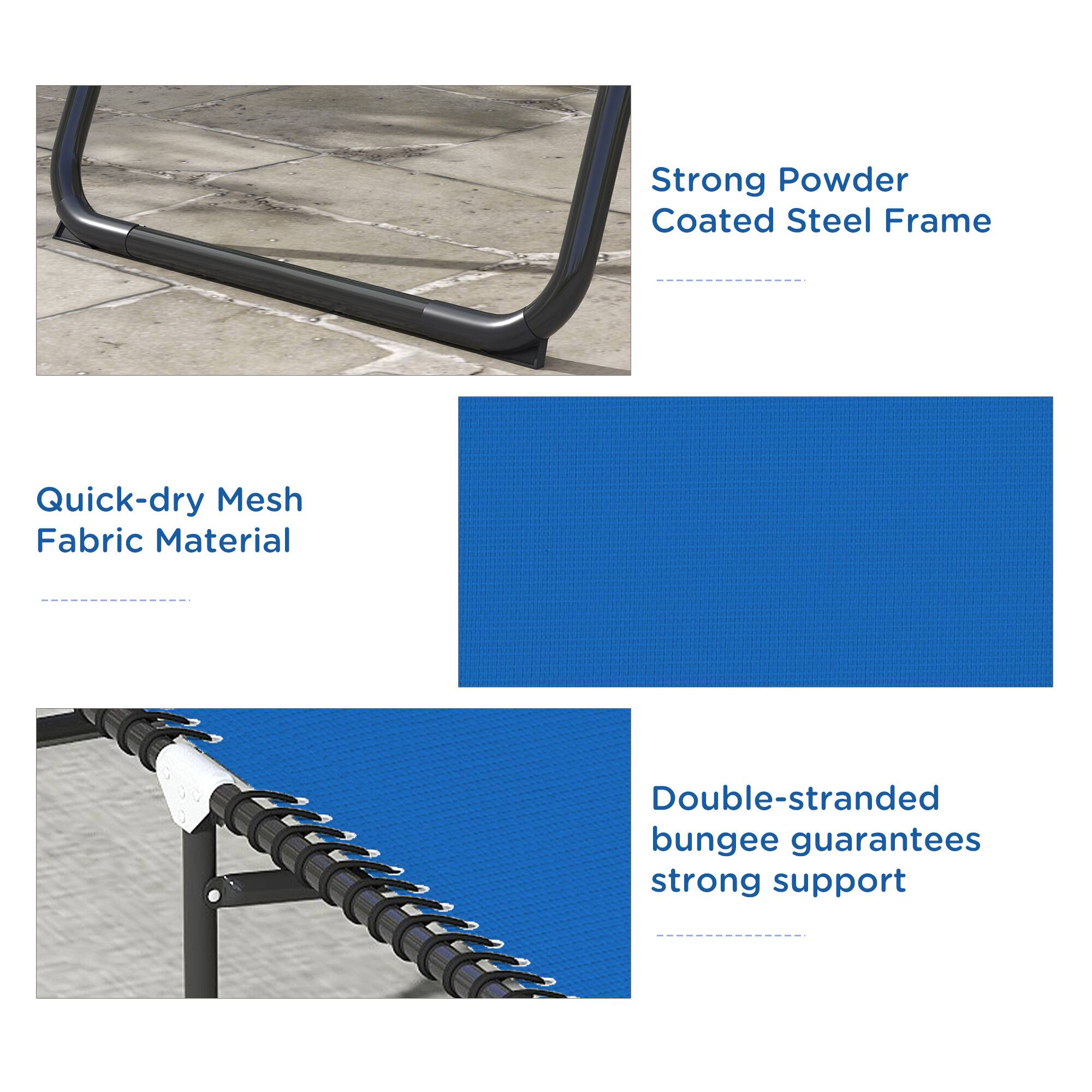 Strong Powder Coated Steel Frame, Quick-dry Mesh Fabric Material, Double-stranded bungee guarantees strong support