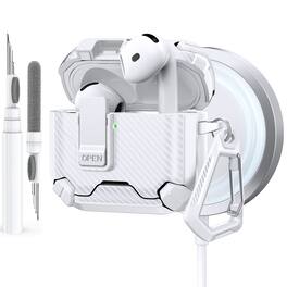 Dteck - Case for Apple AirPods 4th Gen with Magnetic Lock,Compatible with Mag Safe,Carbon Fiber Texture Cover with Carabiner - Whitewhite