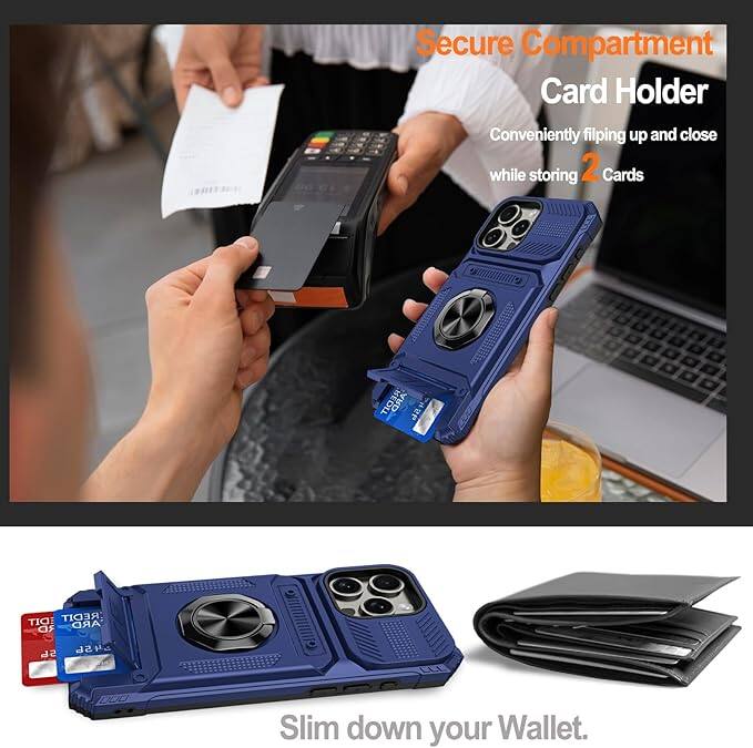 Secure Compartment Card Holder  
Conveniently flipping up and close while storing 2 Cards  

Slim down your Wallet.