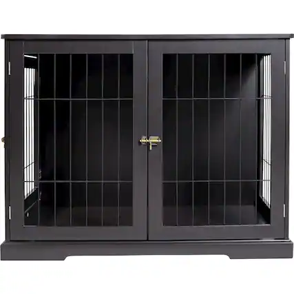 Front. TRIXIE - Dog Crate, Wooden Indoor Kennel Furniture for Dogs Up to 50 lb - Espresso Brown.