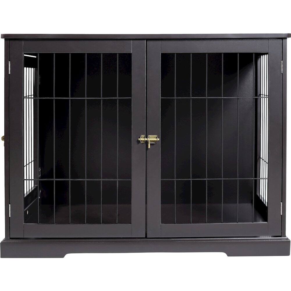 Front. TRIXIE - Dog Crate, Wooden Indoor Kennel Furniture for Dogs Up to 50 lb - Espresso Brown.