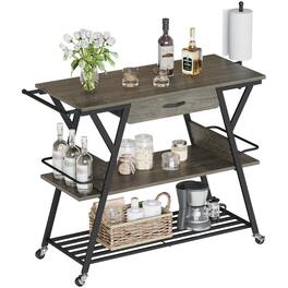 Bestier - Coffee Bar Station, Kitchen Island Cart with Storage and Lockable Wheels - Gray