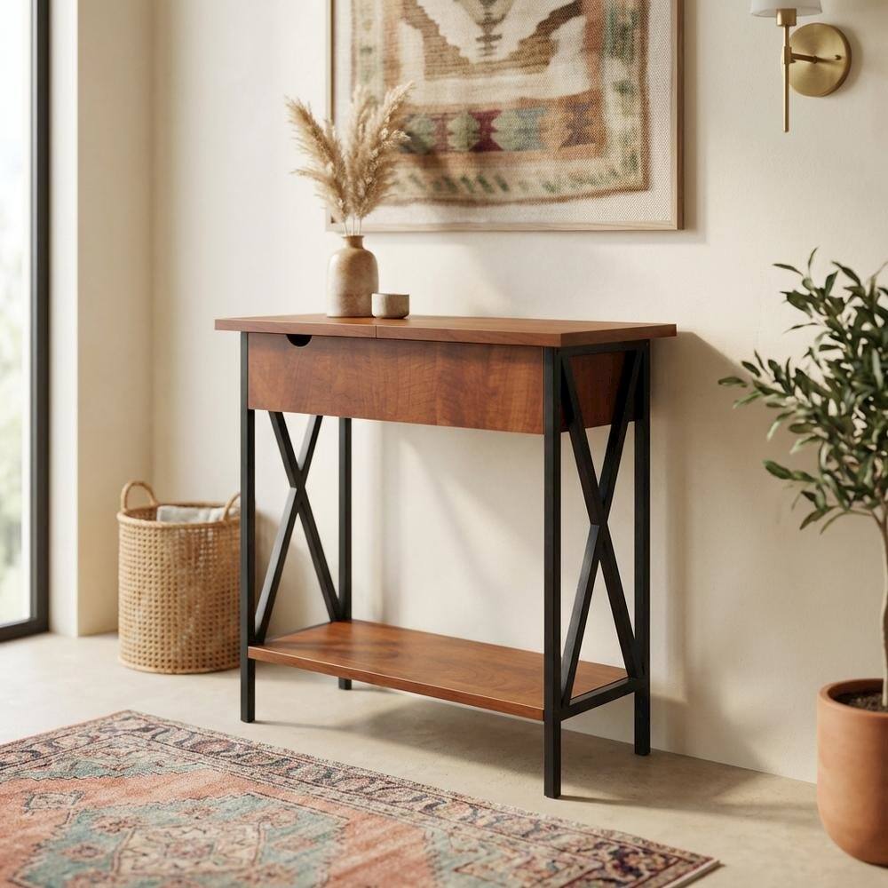 Back. FurniFact - Small coffee table with flip top functionality and compact design - Cherry.