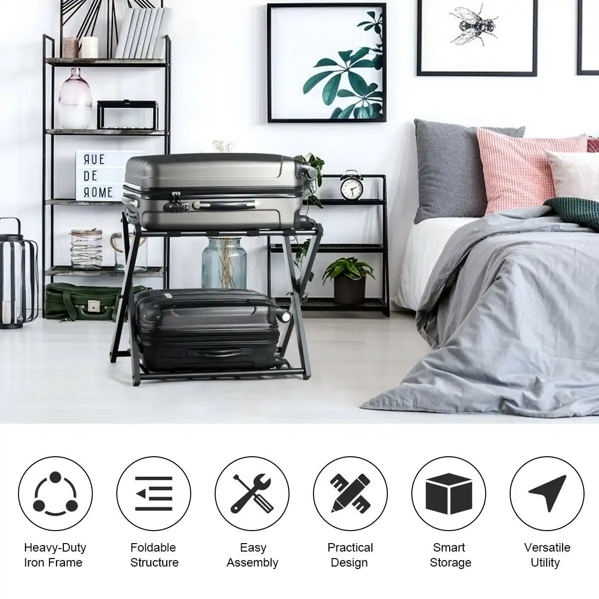 Heavy-Duty Iron Frame, Foldable Structure, Easy Assembly, Practical Design, Smart Storage, Versatile Utility