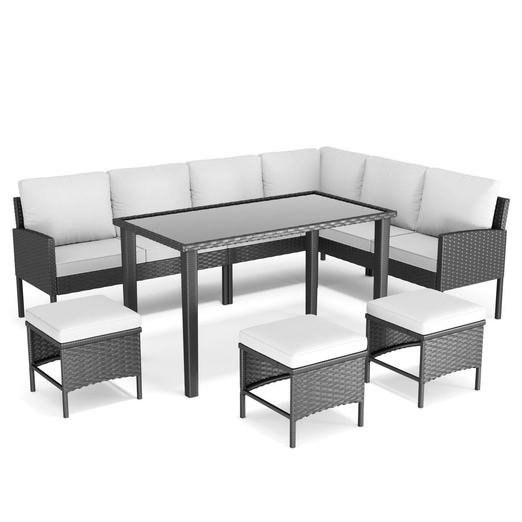 Alt View 1. Mondawe - 7-Piece Outdoor Furniture Set With Waterproof Seat Cushion, Glass Table - Gray.