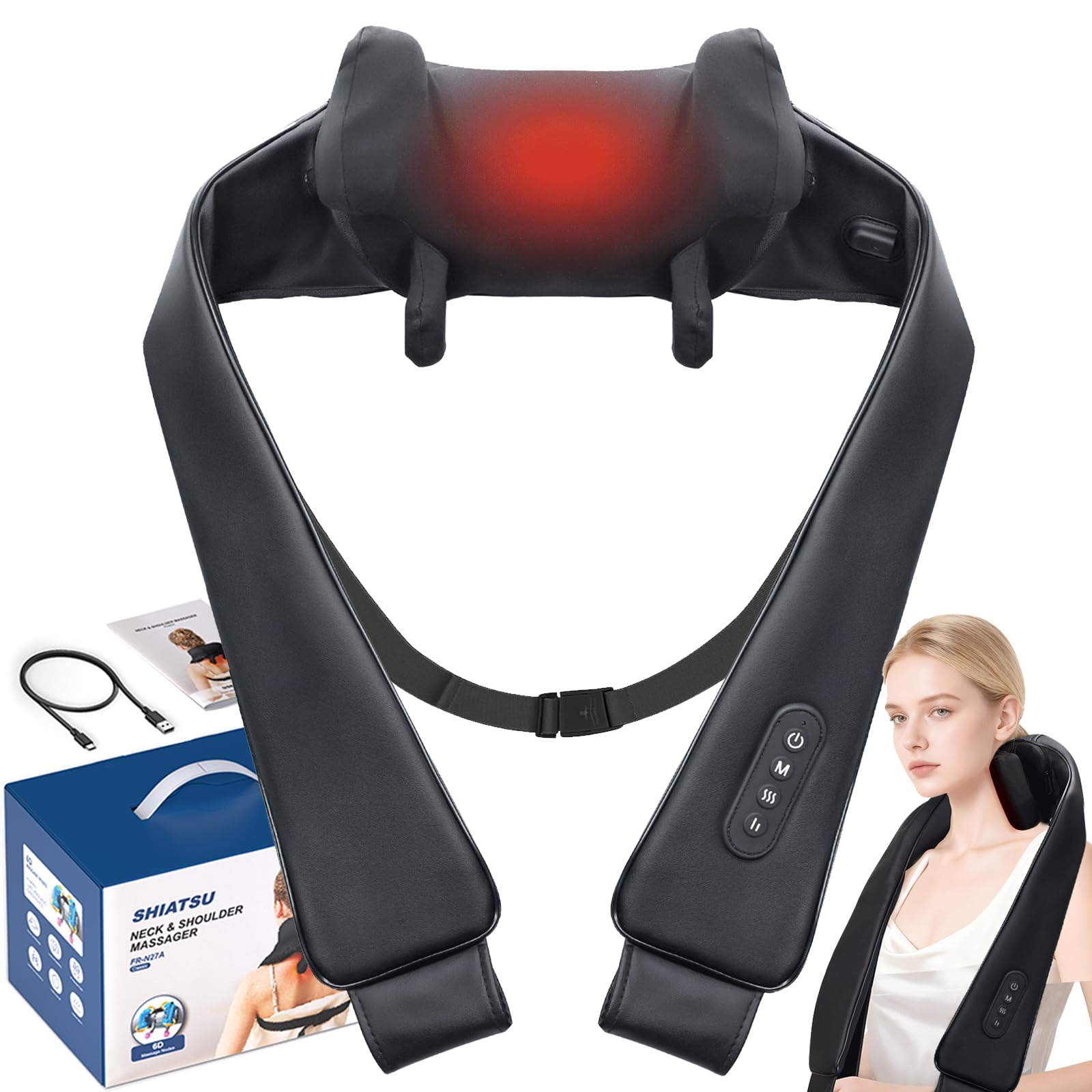 Live At Space - Cordless 6D Shiatsu Neck & Shoulder Massager with Heat, USB-C Rechargeable Deep Tissue Kneading Gift for Parents - 642146670510