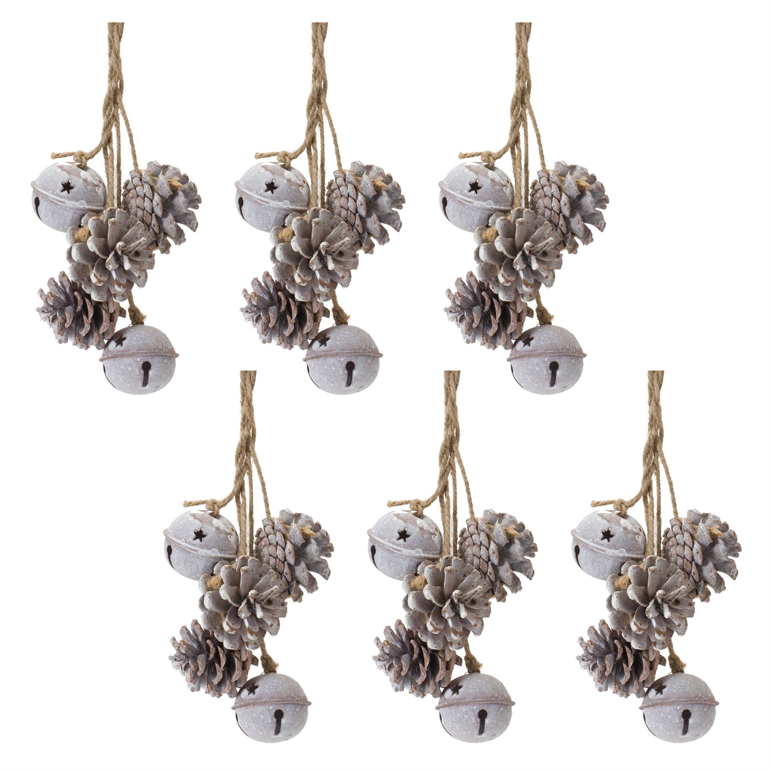Left. BreeBe - Bell And Pine Cone Ornament (Set of 6) - Brown, White.