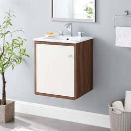Modway - Transmit Wall-Mount Bathroom Vanity Basin Included - Walnut White