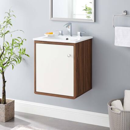 Front. Modway - Transmit Wall-Mount Bathroom Vanity Basin Included - Walnut White.