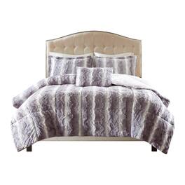 Gracie Mills - Shawn 4-Peice Soft Faux Fur to Mink Comforter Set - Gray