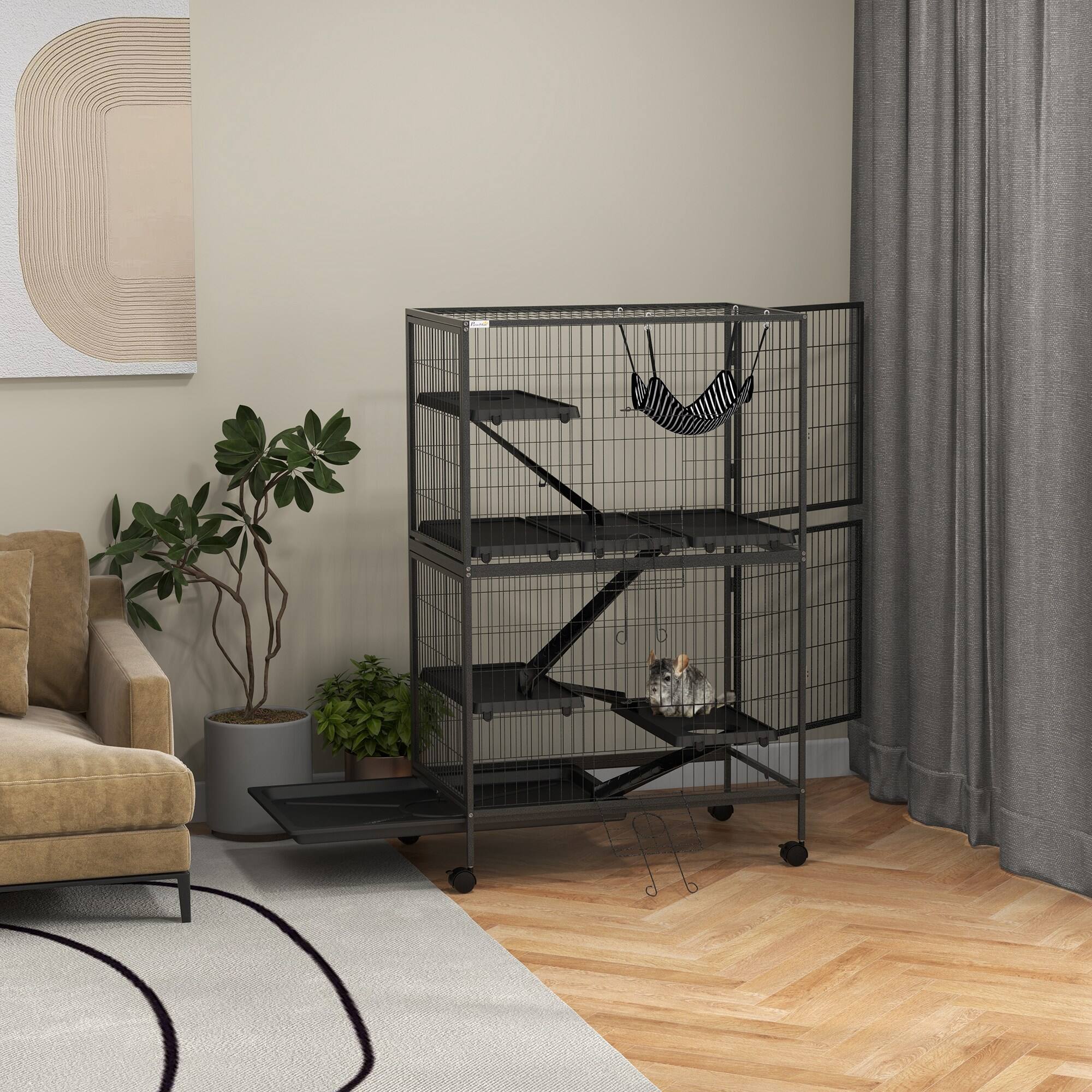 Alt View 1. Pawhut - H Rolling Small Animal Cage with Hammock, Ferret Cage, Chinchilla Cage, Pet Habitat with 4 Doors.