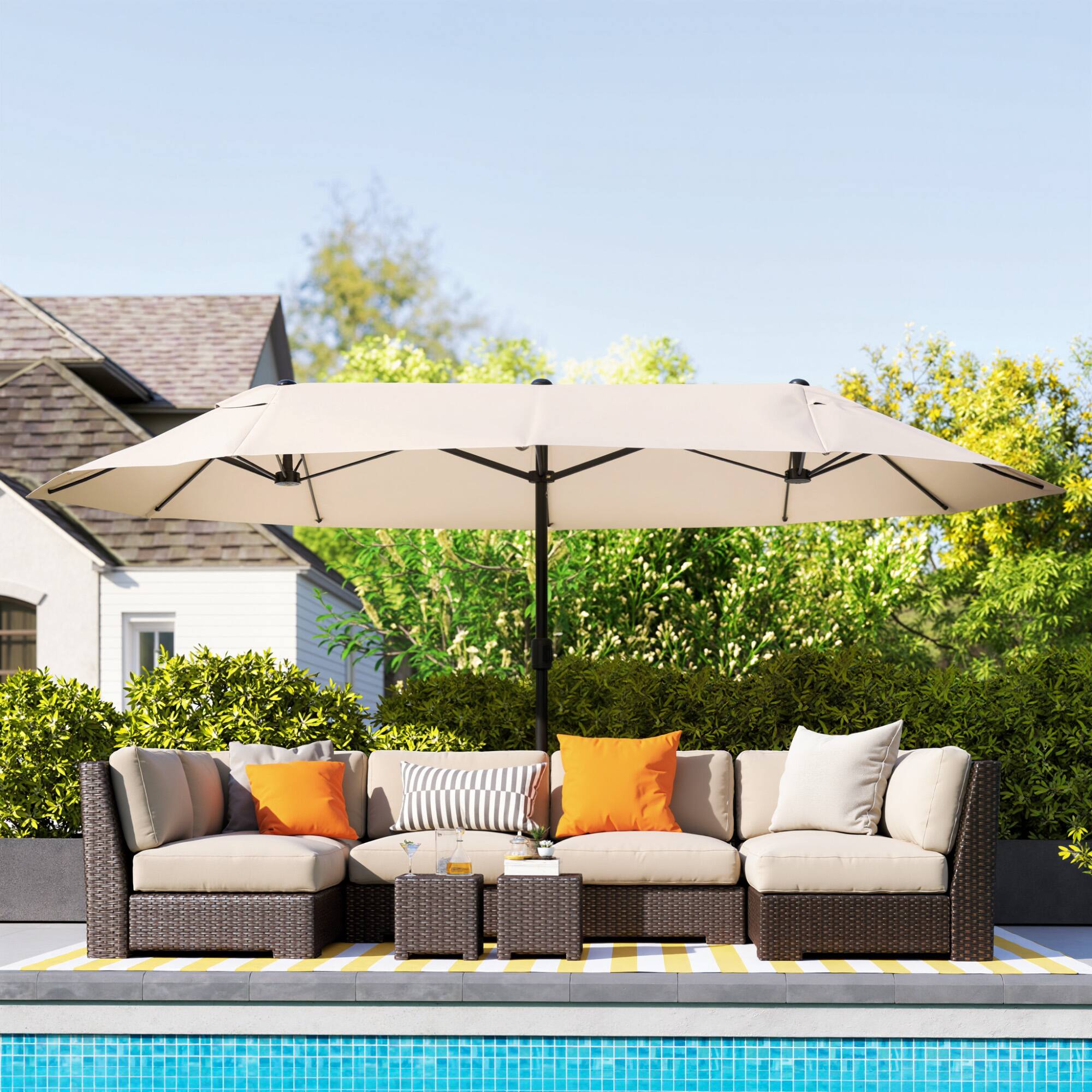Alt View 8. Outsunny - 15ft Patio Umbrella Double-Sided Outdoor Market Extra Large Umbrella with Crank Handle for Deck, Lawn, Backyard and Pool - Cream White.