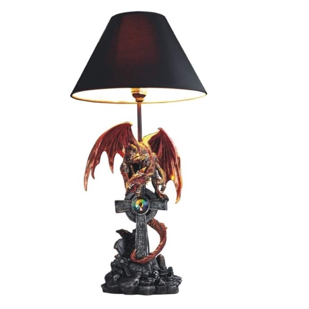 Front. FC Design - FC Design 24.5"H Red Dragon Sitting on Cross Table Lamp Statue Fantasy Decoration Figurine - Multicolor.