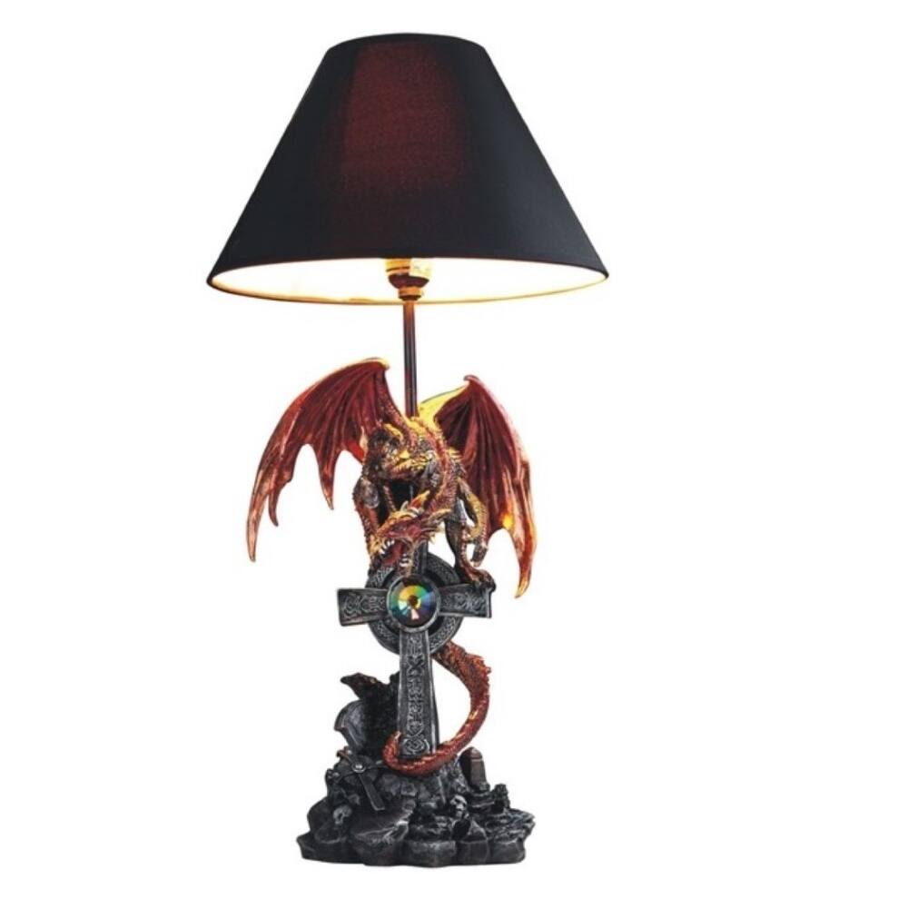 Front. FC Design - FC Design 24.5"H Red Dragon Sitting on Cross Table Lamp Statue Fantasy Decoration Figurine - Multicolor.